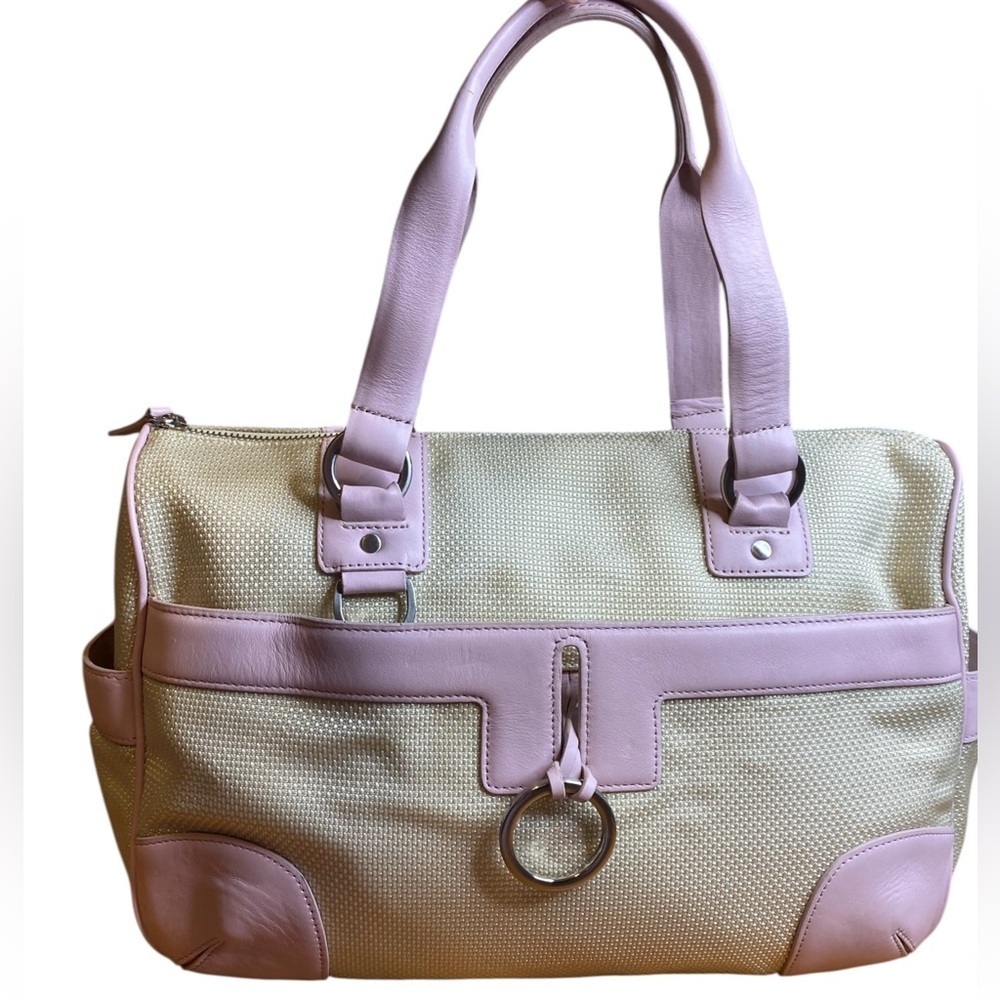 Antonio Melani Pink Leather & Nylon Satchel Handbag